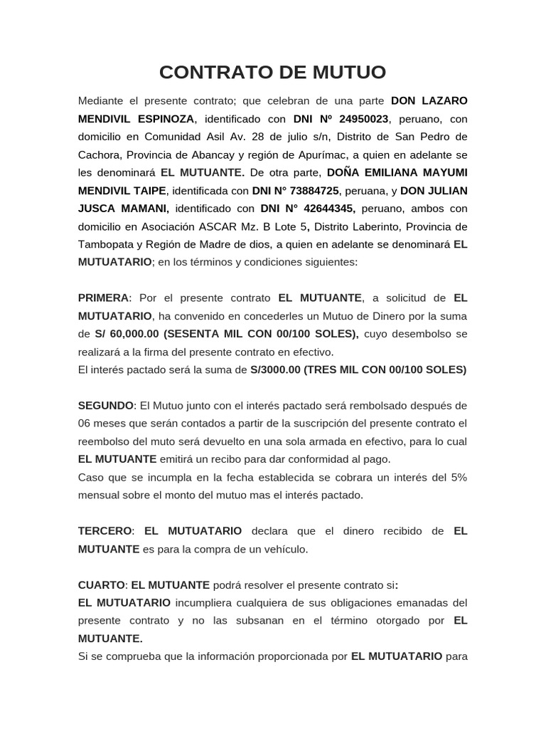Contrato de Mutuo Laberinto 2 | PDF