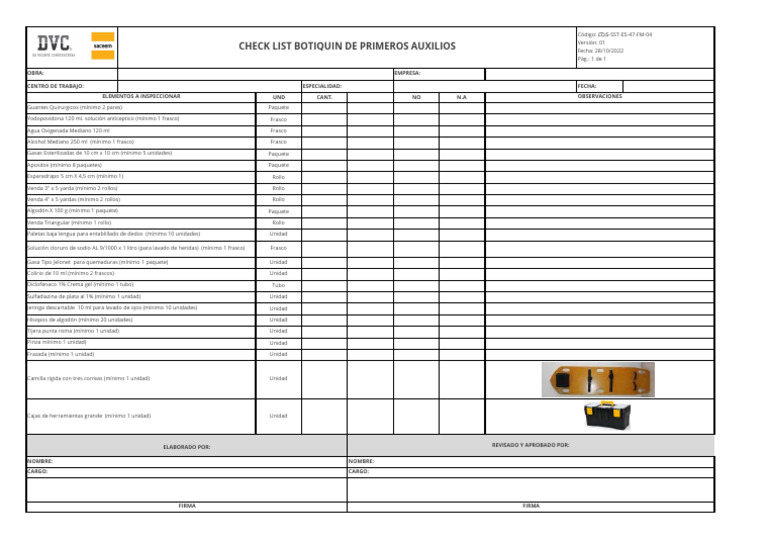 Checklist Botiquín de Primeros Auxilios | PDF | Sustancias químicas