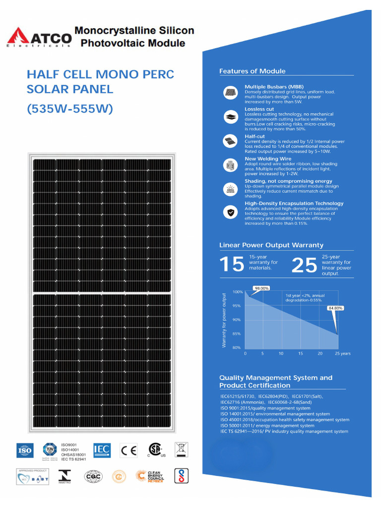 Atco Solar Panel 550 Wat 144 Cell | PDF