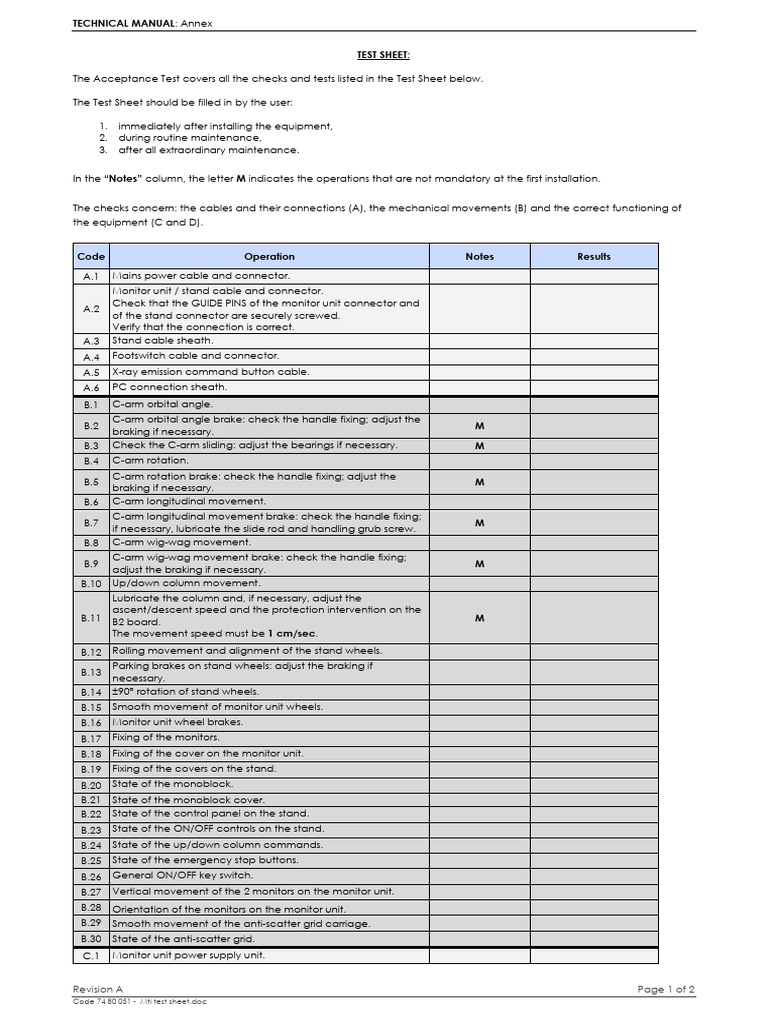 Equipment Acceptance Test Sheet | PDF | Radiography | X Ray