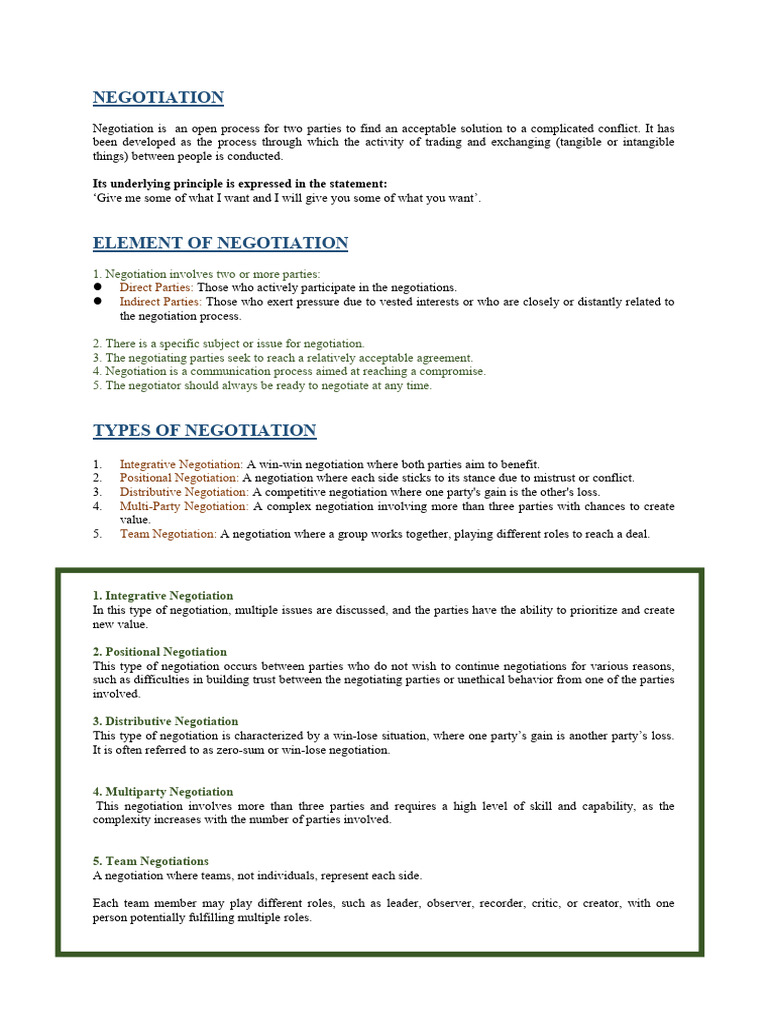Negotiation and Decision Making Notes by Wasiq | PDF | Negotiation ...