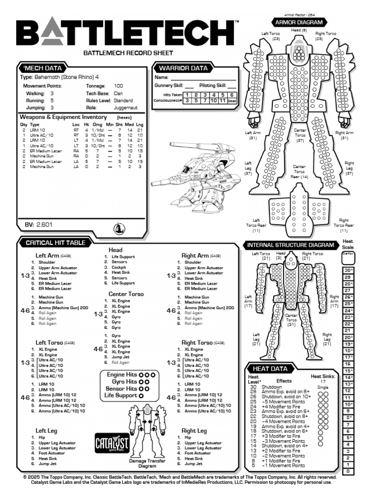 Behemoth (Battletech) | PDF | Battle Tech | Military Technology