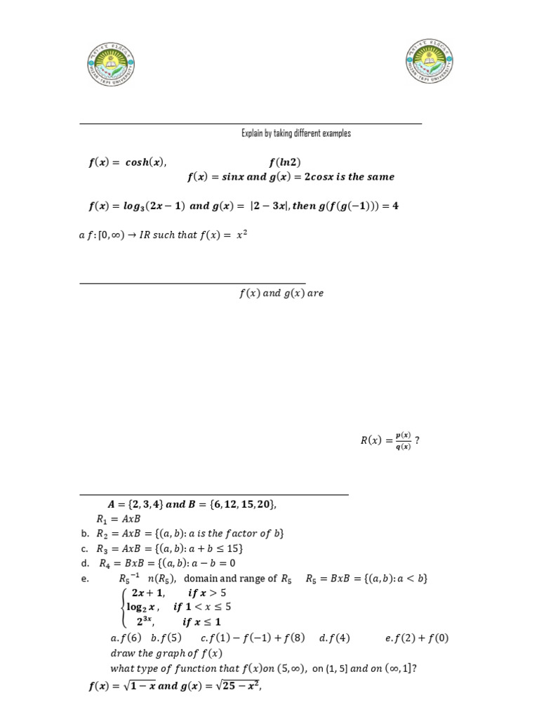 Mathematics Worksheet for Natural Science | PDF | Function (Mathematics ...