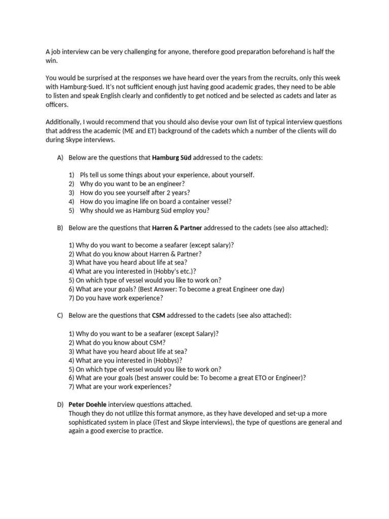 Essential Interview Questions for Cadets | PDF