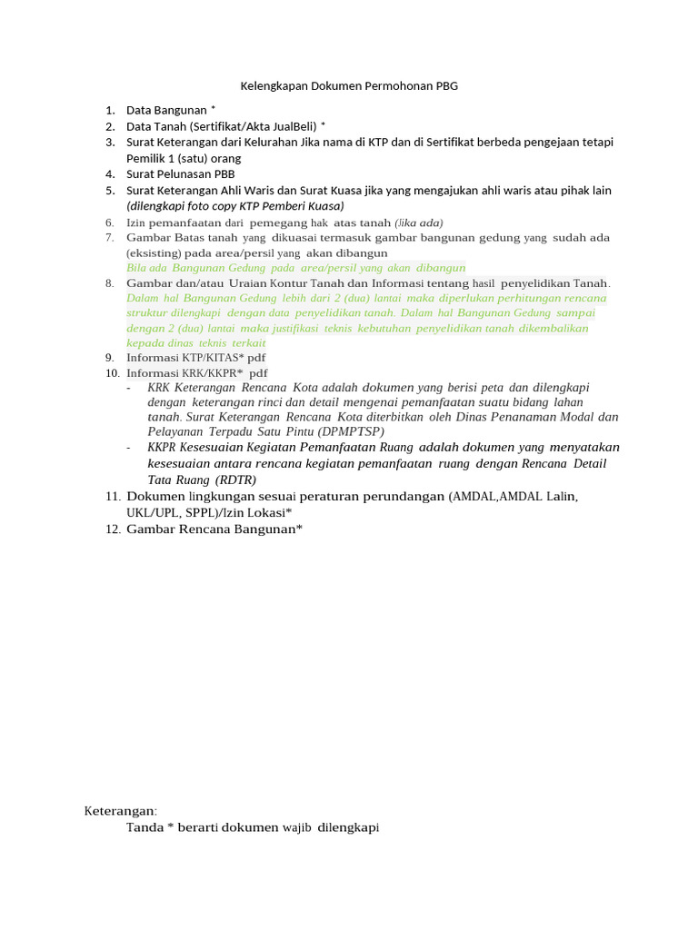 Persyaratan Lengkap Permohonan PBG | PDF