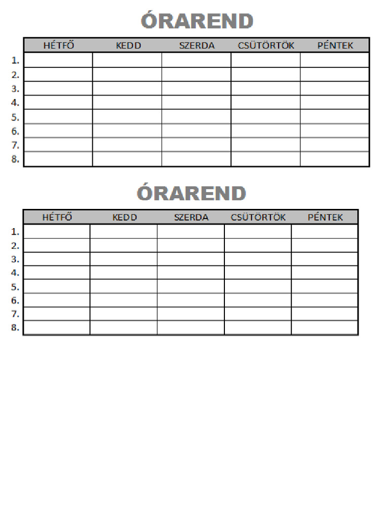 Üres Órarendek | PDF