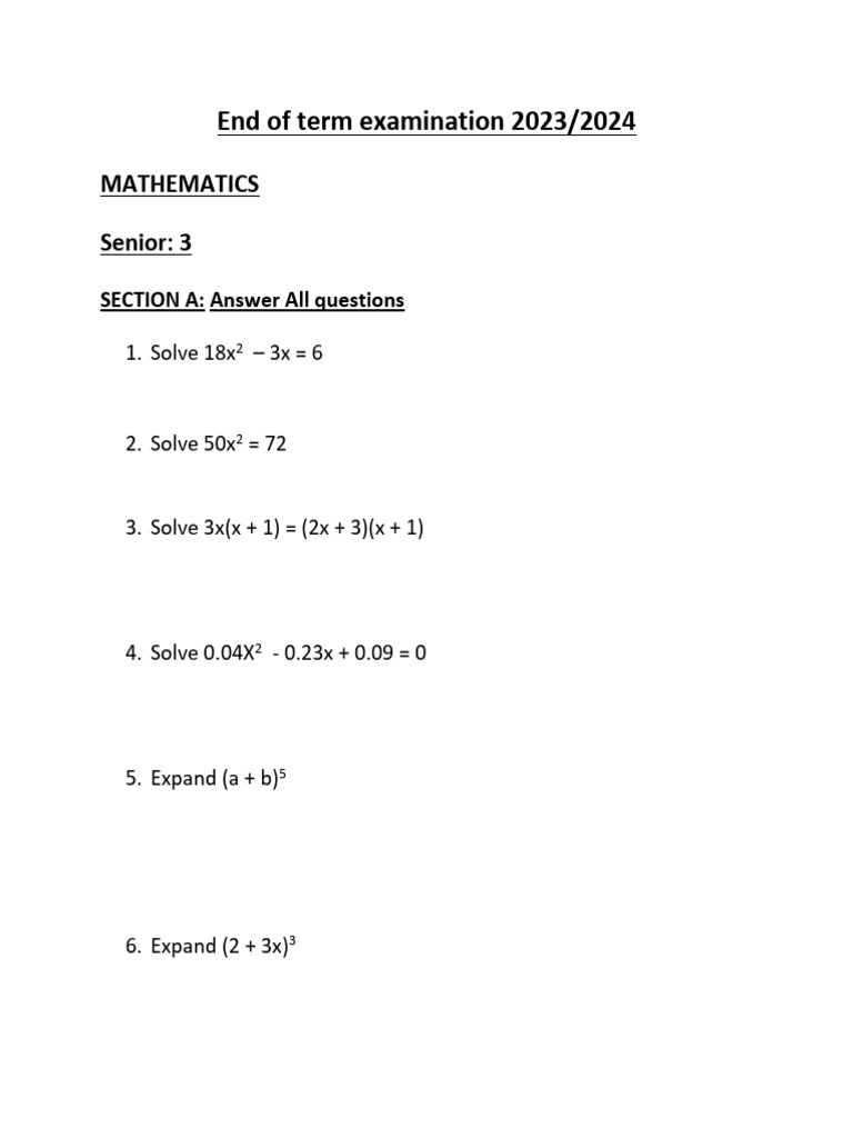 2023/2024 Senior Mathematics Exam | PDF