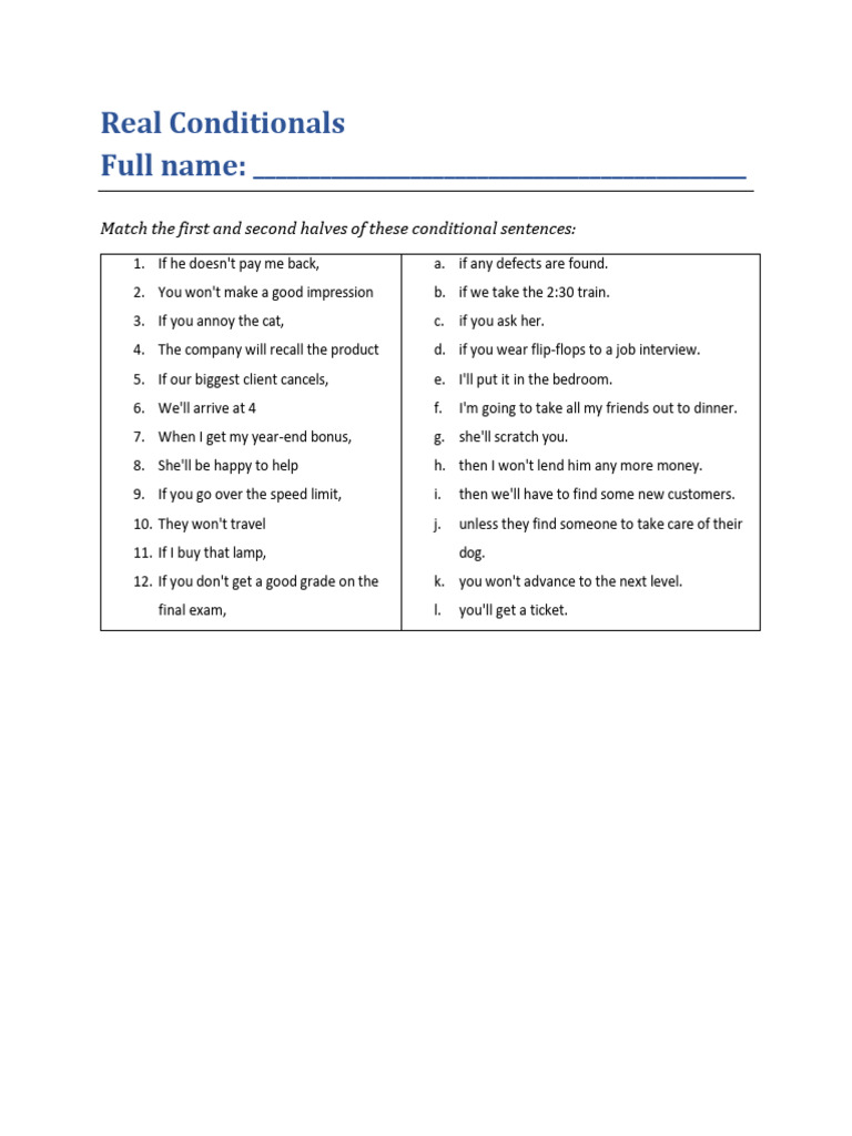 Real Conditionals Practice Exercises | PDF