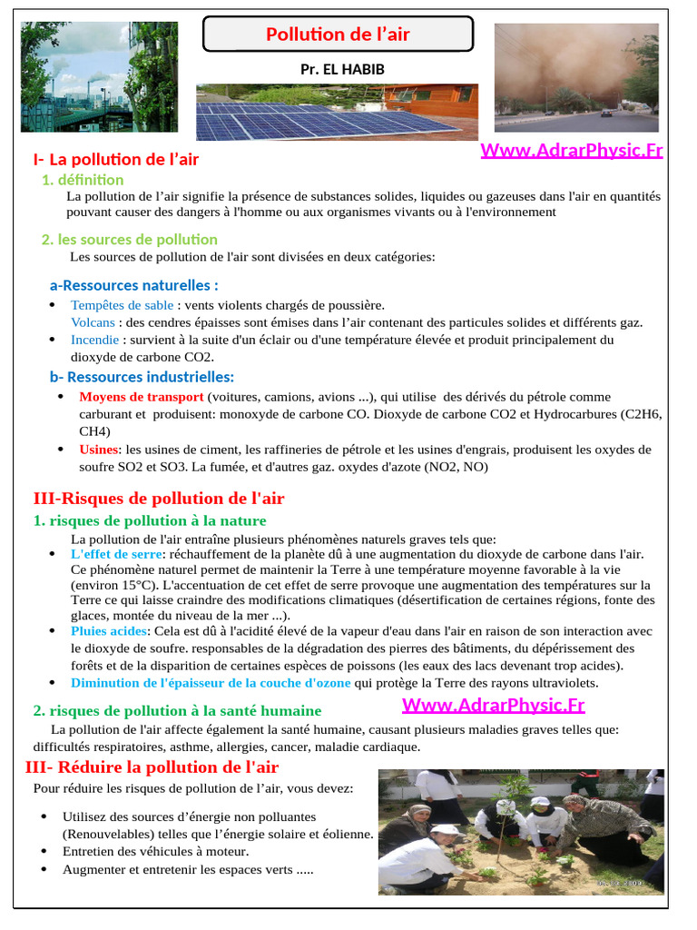 Cours 1 - La Polution de L'air | PDF | Pollution de l'air | Dioxyde de ...
