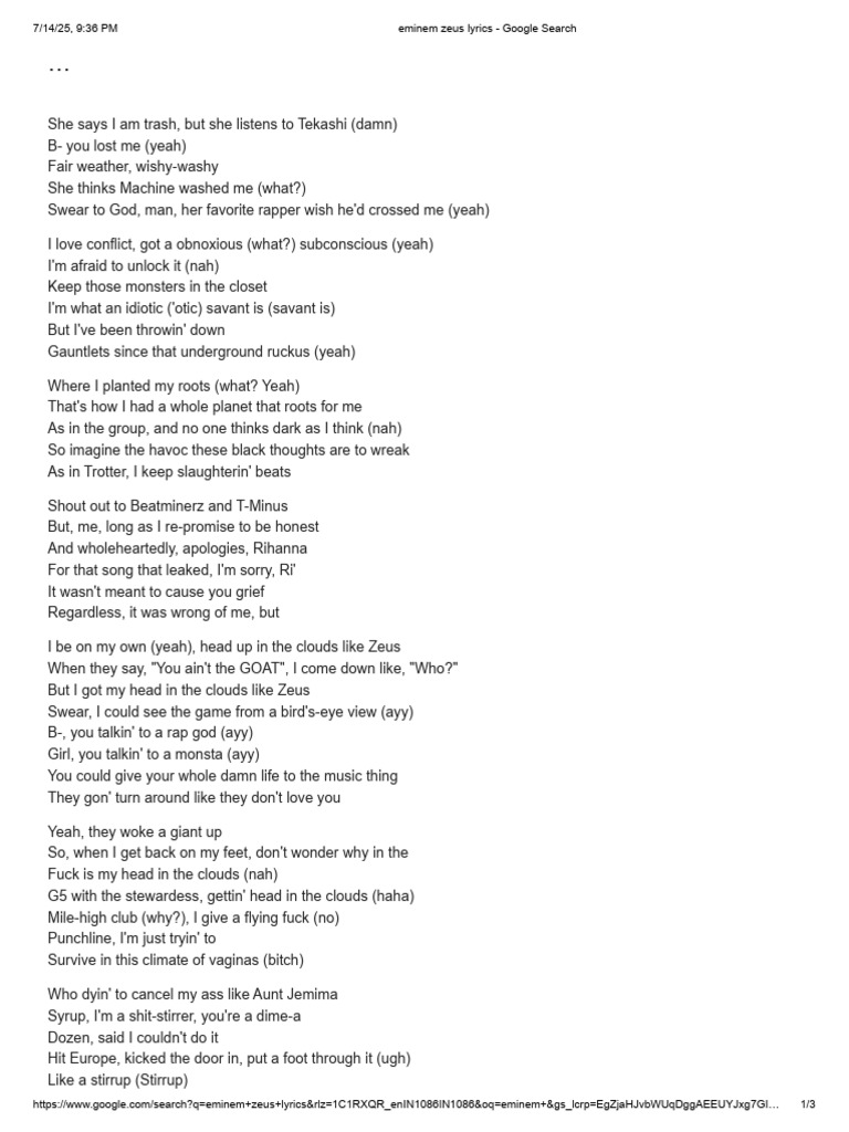 Eminem Zeus Lyrics - Google Search | PDF