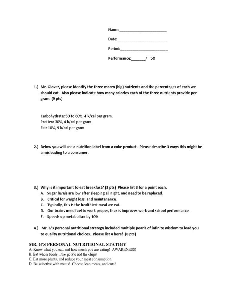 Nutrition Test | PDF | Nutrition Facts Label | Nutrition