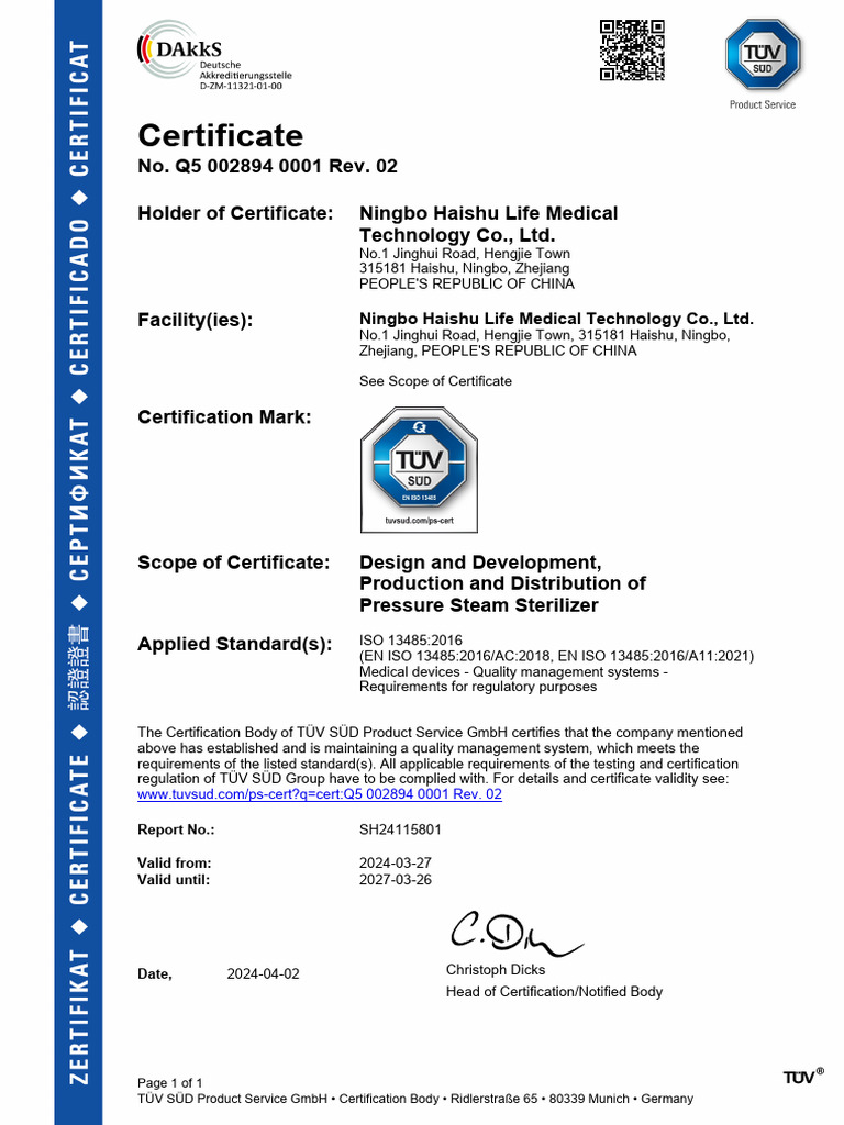 TUV ISO 13485 LAFOMED 2024-2027 (1) | PDF