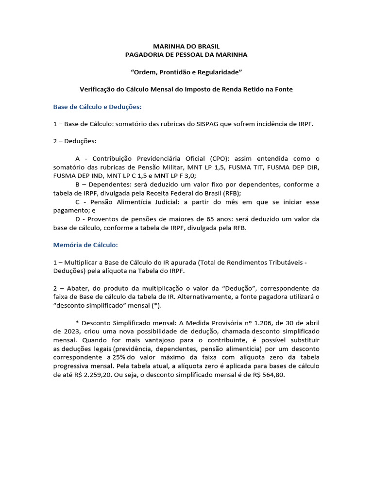Cálculo do IR Retido na Fonte Marinha | PDF | Imposto de Renda | Impostos