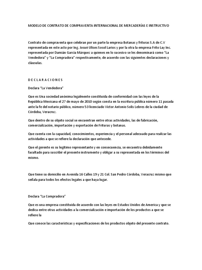 MODELO DE CONTRATO DE COMPRAVENTA INTERNACIONAL DE