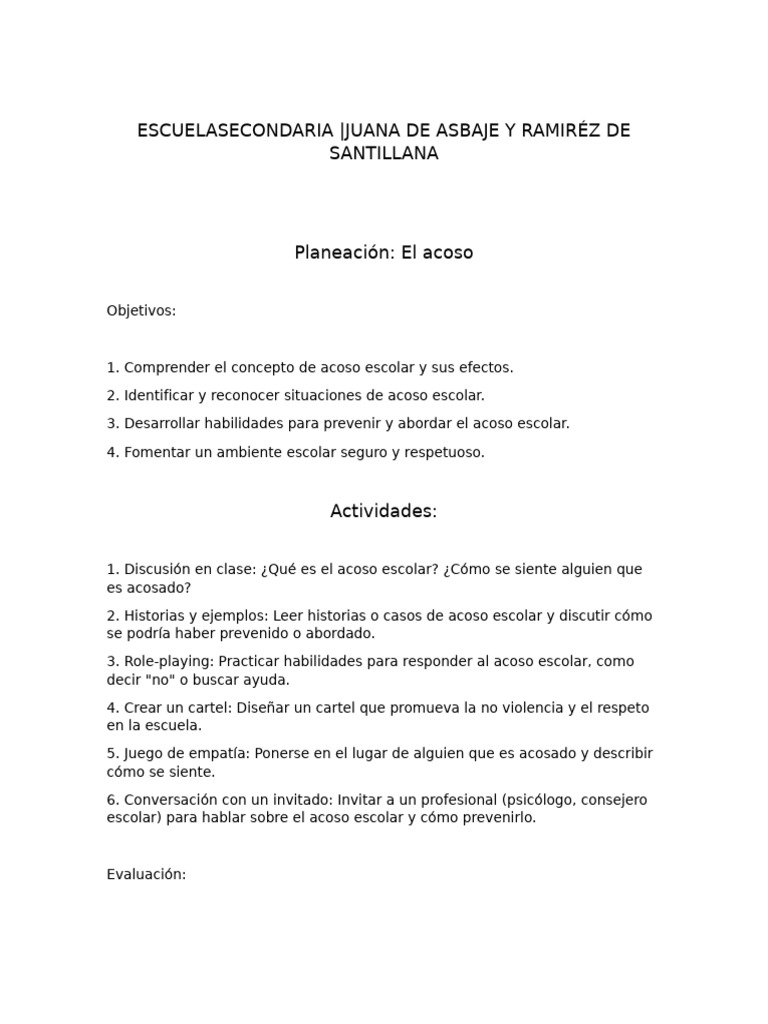 Prevención del Acoso Escolar en Clase | PDF