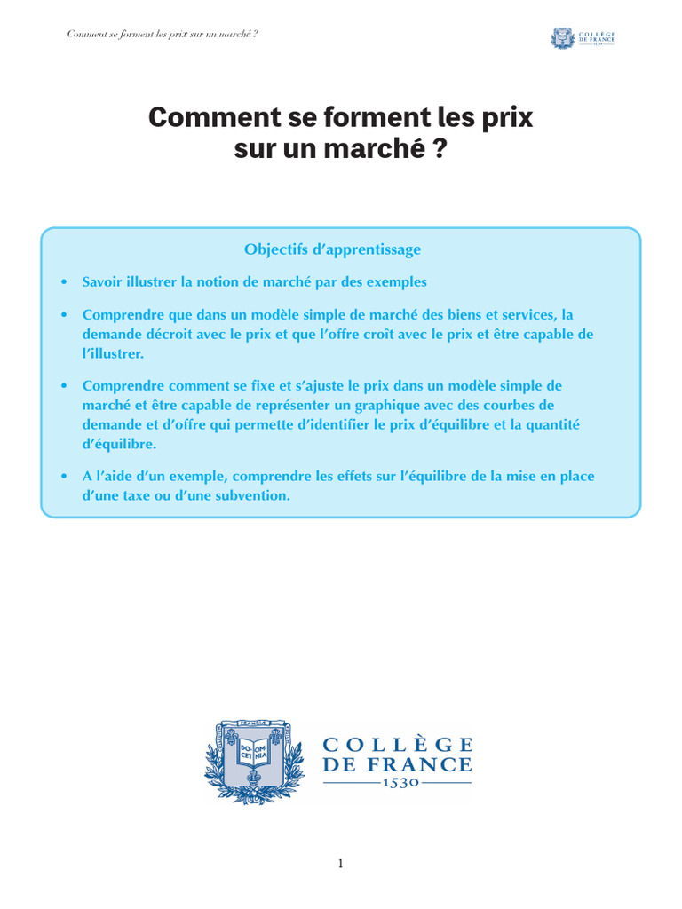 Formation des prix sur le marché | PDF | Offre et demande | Prix