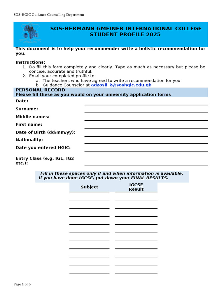 Student Profile Guidance for Recommendations | PDF | Psychology | Cognition