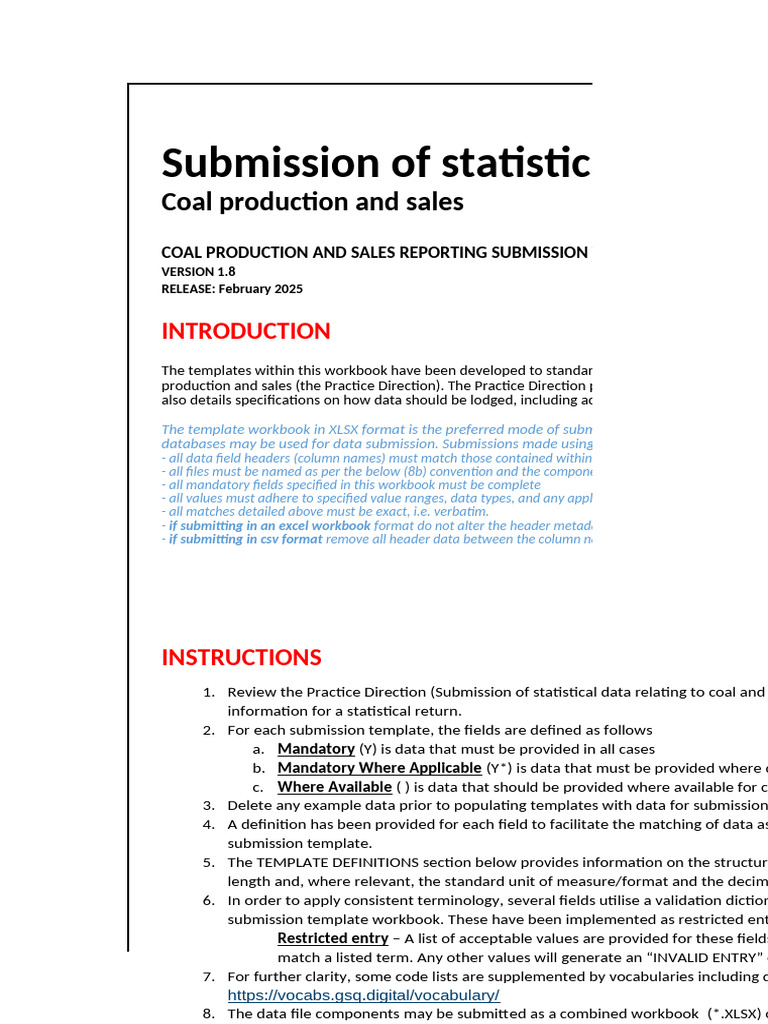 Coal Production Submission Guidelines | PDF