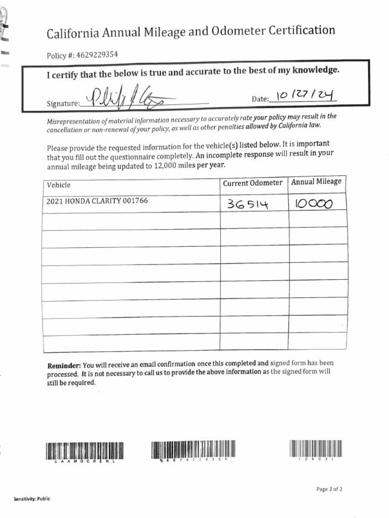 2024-10-27 - Geico Mileage Confirmation | PDF