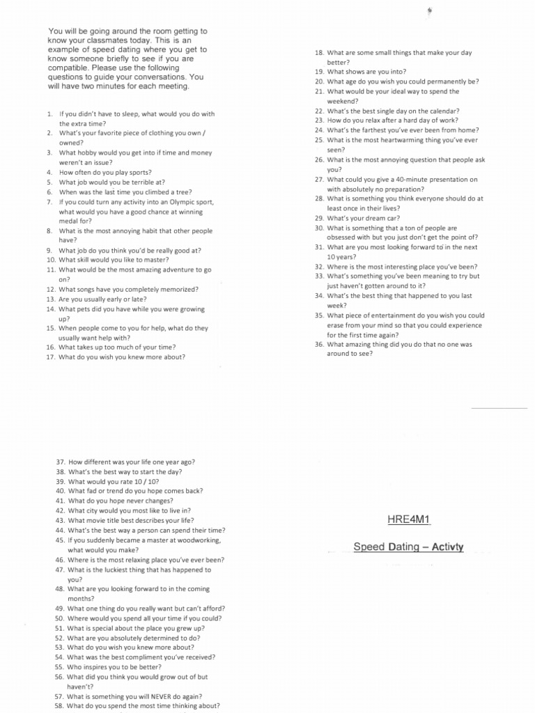 Speed Dating Conversation Starters | PDF | Chess | Chess Theory