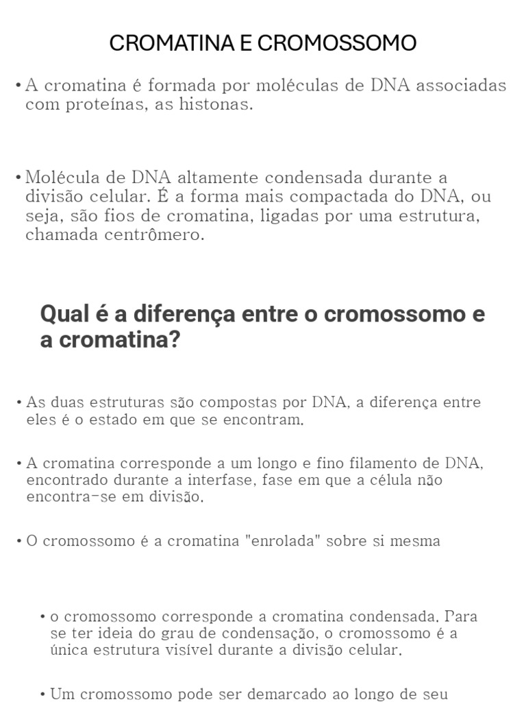 Diferença entre Cromatina e Cromossomo | PDF | Cromossomo | Gene