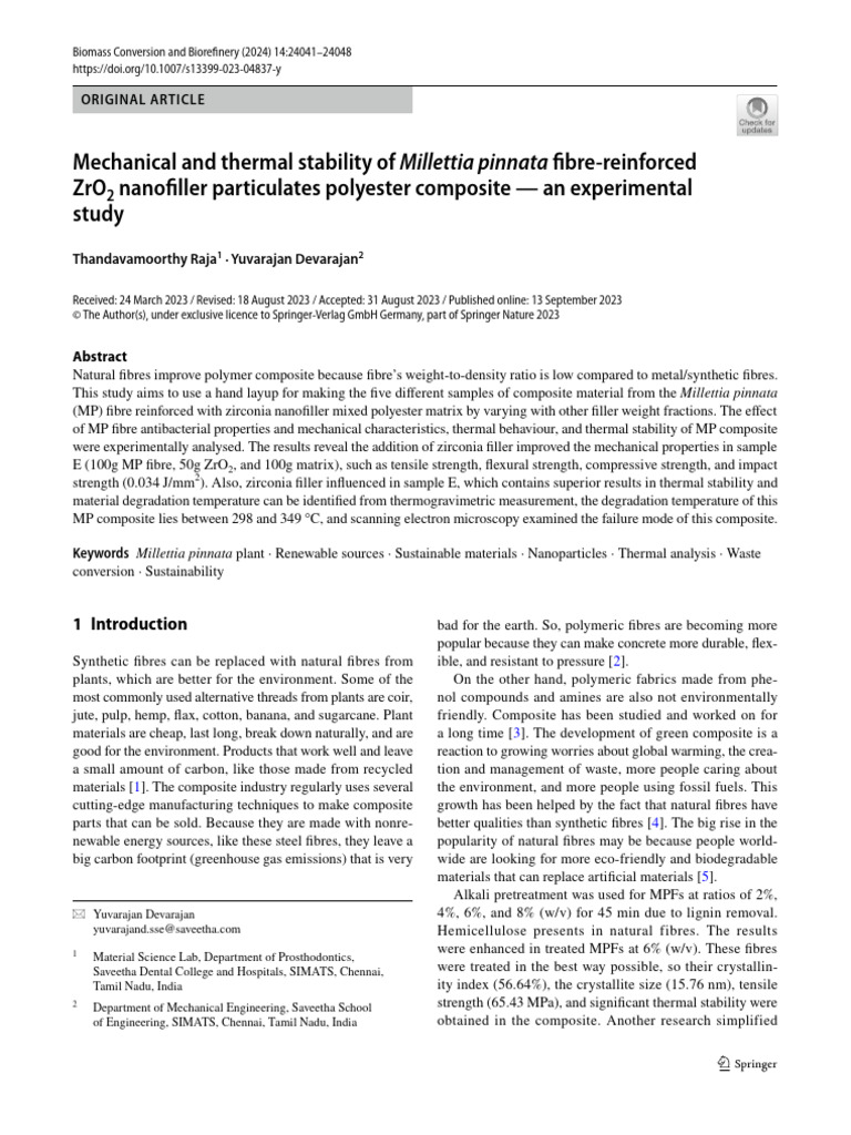 Mechanical and Thermal Stability of Millettia Pinnata Fibre-Reinforced ...