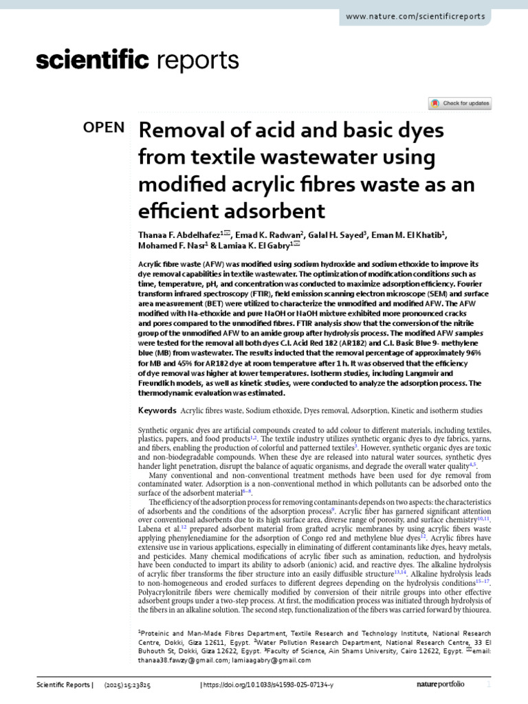 Efficient Dye Removal Using Modified AFW | PDF | Adsorption | Sodium ...