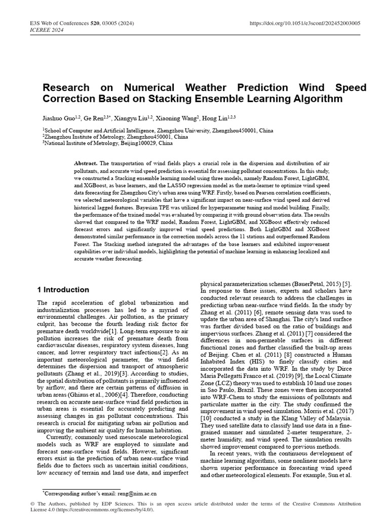 Wind Speed Prediction Using Stacking Ensemble | PDF | Machine Learning ...