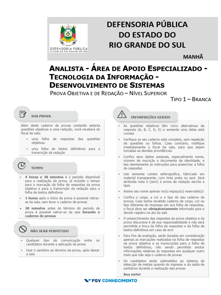Prova Analista TI - Defensoria RS | PDF