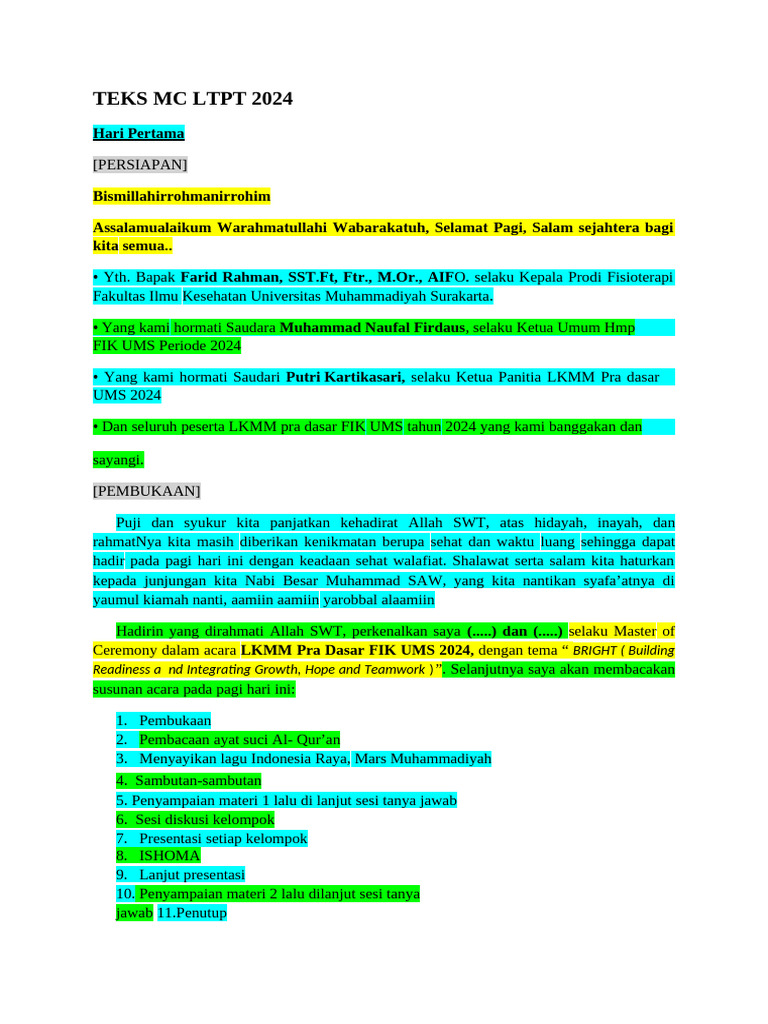 MC LKMM Pra Dasar FIK UMS 2024 | PDF