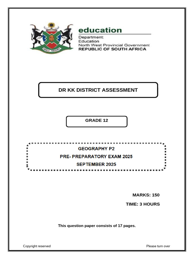 Grade 12 Geography P2 Exam September 2025 PDF Geography Urbanization