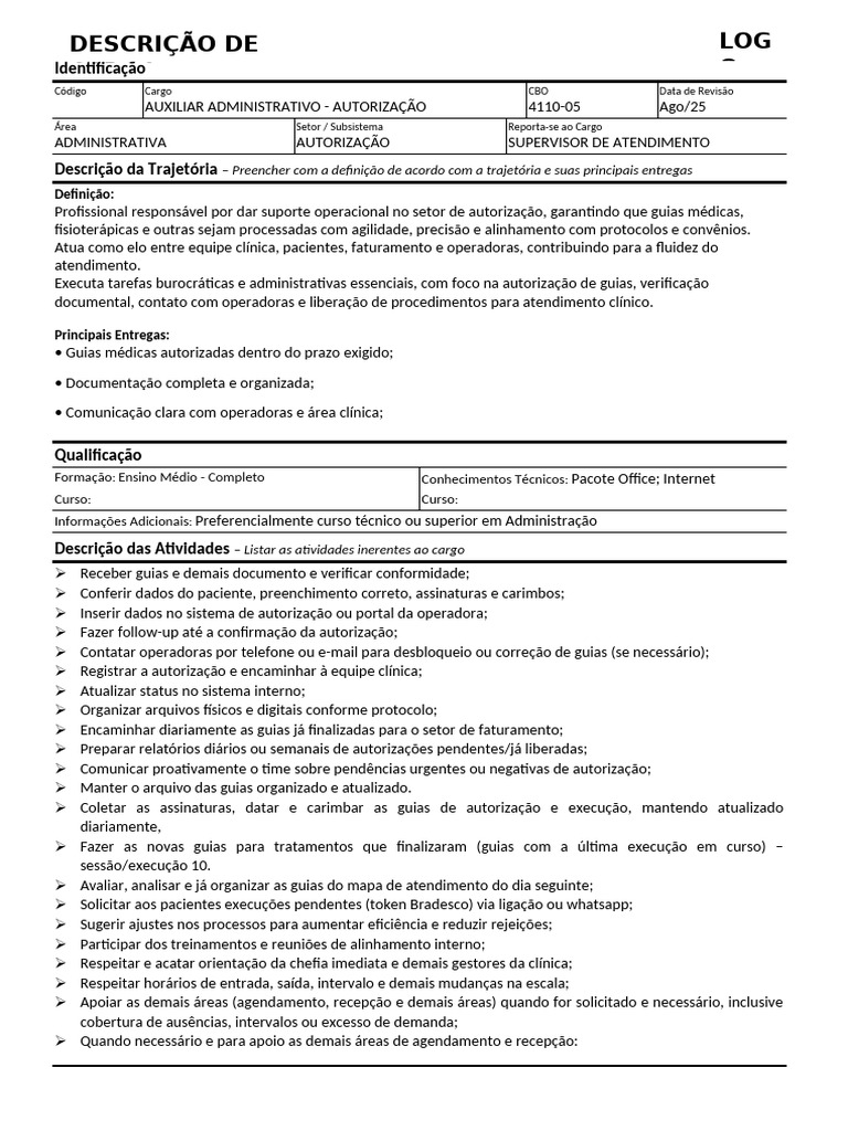 Descrição do Cargo: Auxiliar Administrativo | PDF | Comunicação