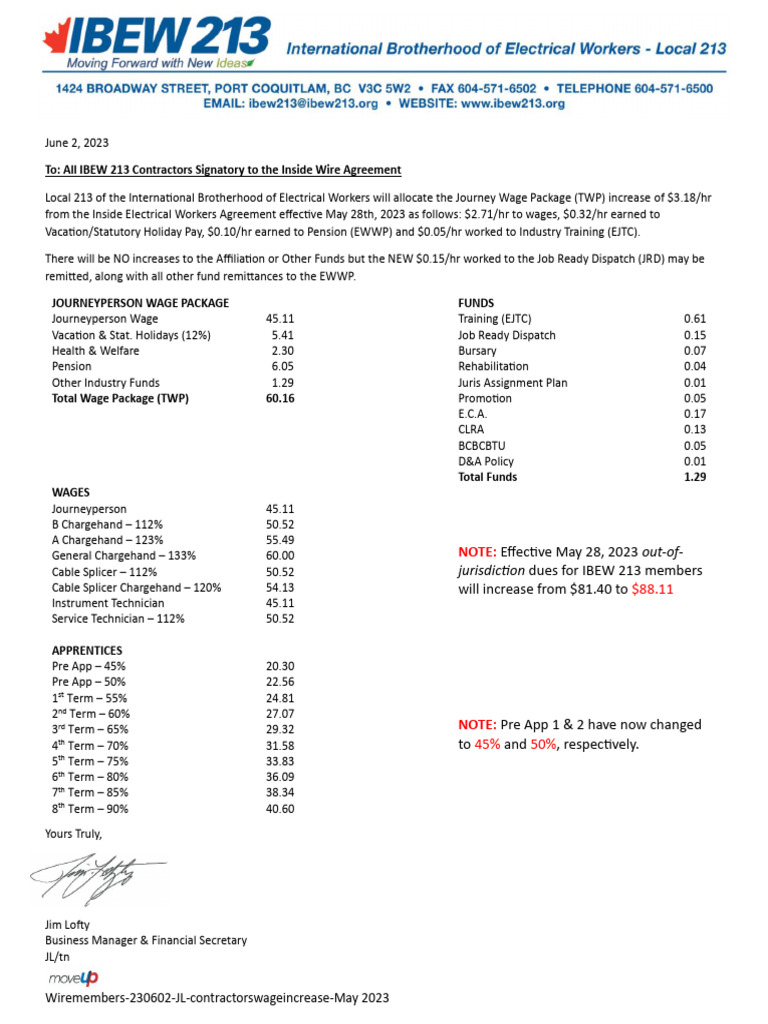 IBEW 213 Wage Increase Details May 2023 | PDF | Labor | Labor Relations
