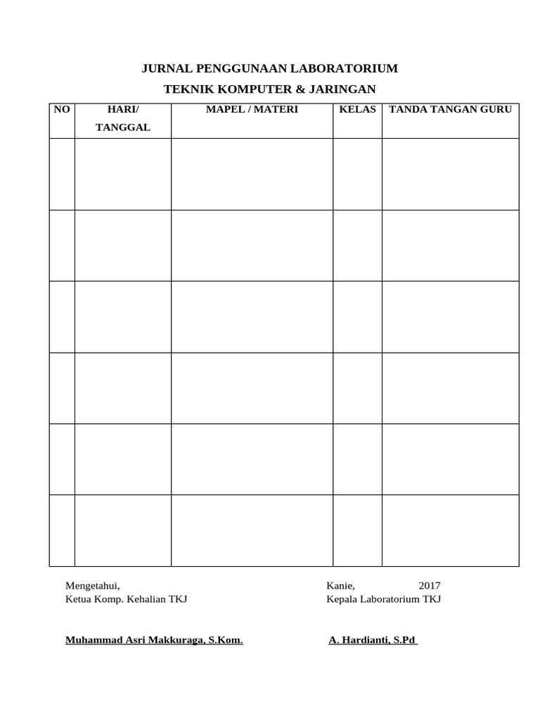 Jurnal Penggunaan Laboratorium TKJ | PDF