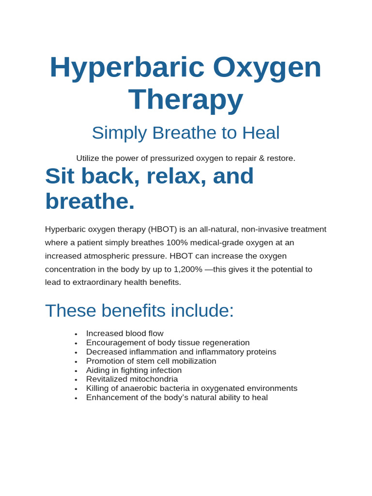 Hyperbaric Oxygen Therapy Benefits | PDF | Inflammation | Fibromyalgia
