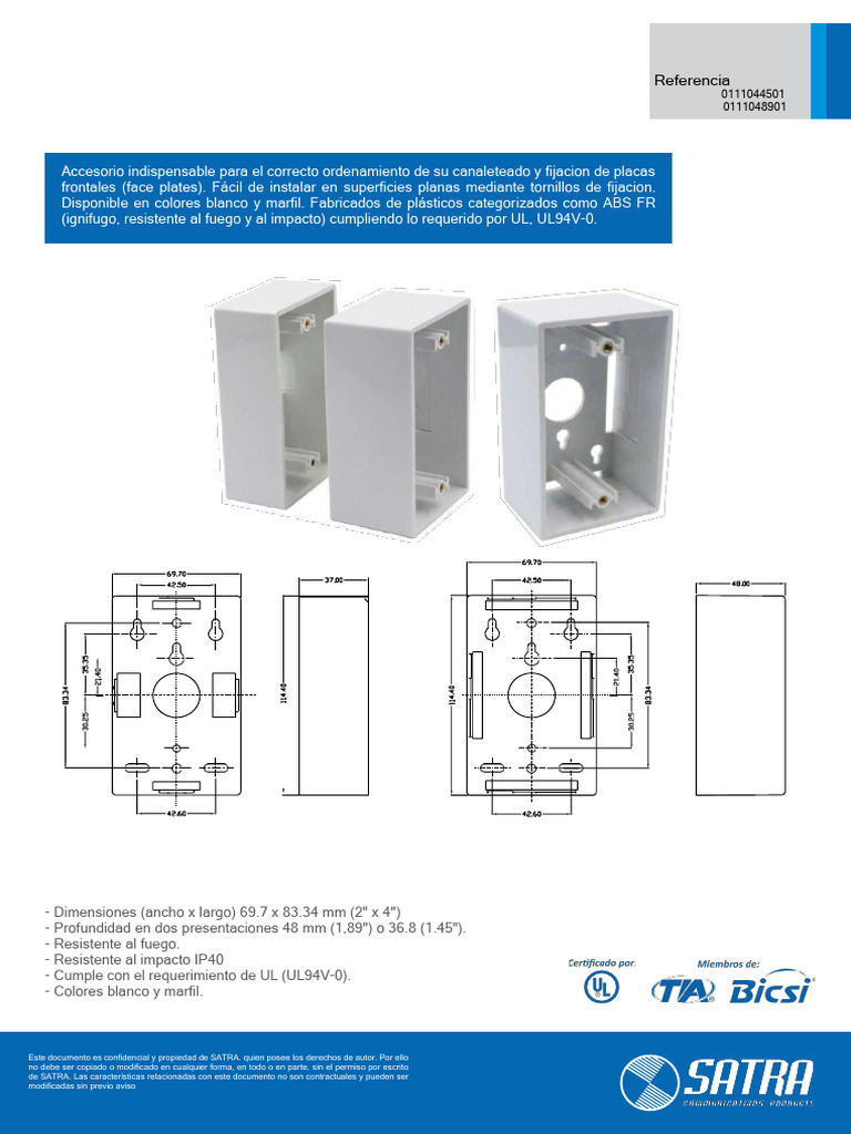 Caja Adosable SATRA: Especificaciones y Usos | PDF