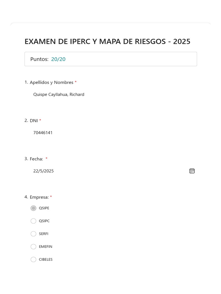 Examen IPERC y Mapa de Riesgos 2025 | PDF