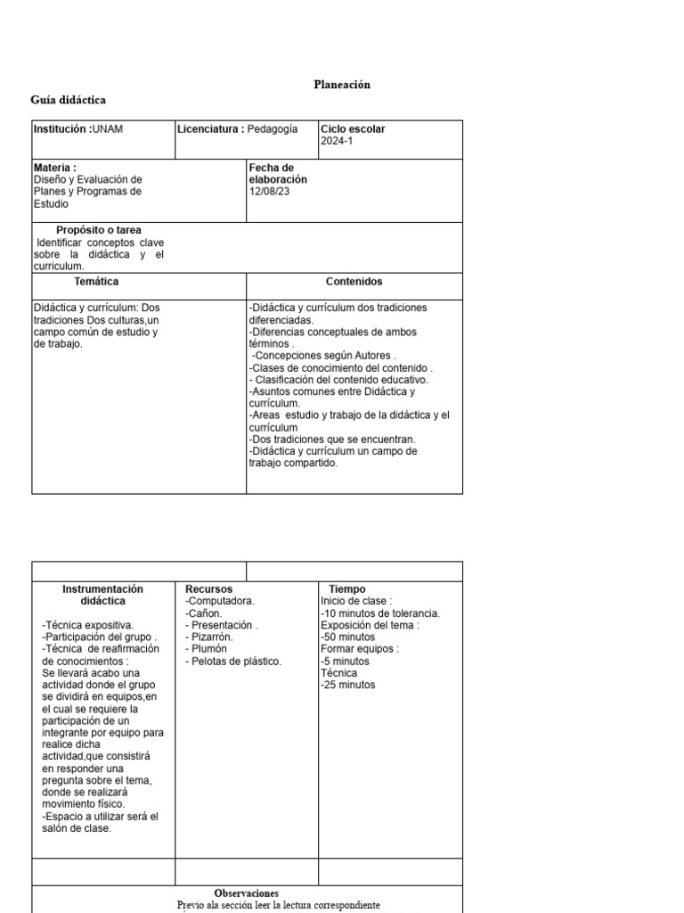 Planeación Didáctica y Currículum | PDF | Plan de estudios | Aprendizaje