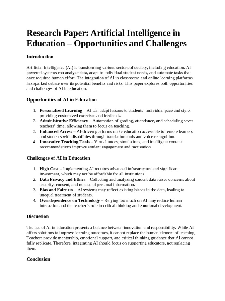 AI in Education: Benefits and Risks | PDF | Artificial Intelligence ...