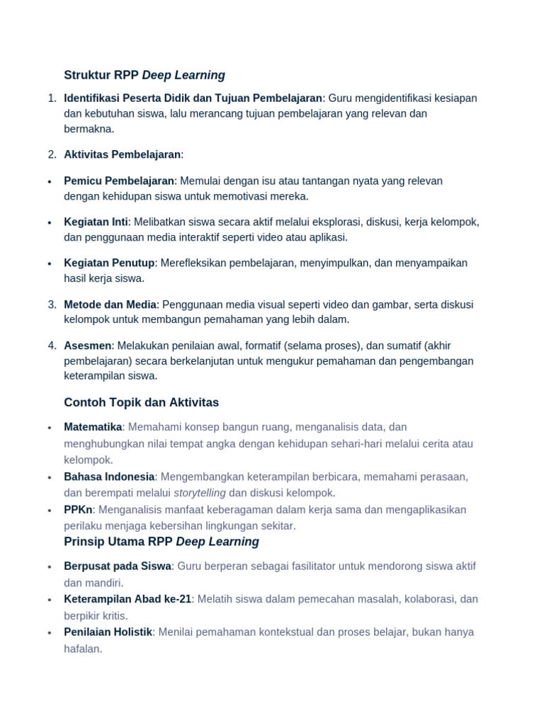 RPP Pembelajaran Deep Learning Efektif | PDF
