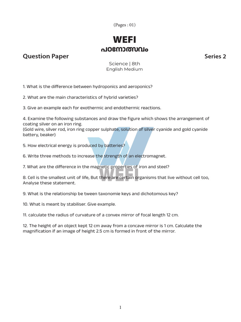 8th Grade Science Exam Questions | PDF