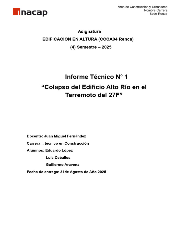 Colapso del Edificio Alto Río: Análisis 27F | PDF | Temblores | Hormigón