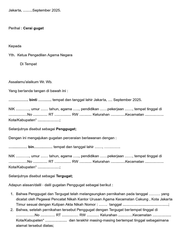 Gugatan Cerai di Pengadilan Agama Jakarta | PDF