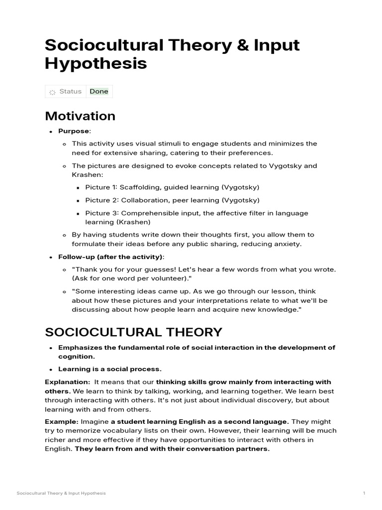 Sociocultural Theory in Language Learning | PDF | Second Language ...