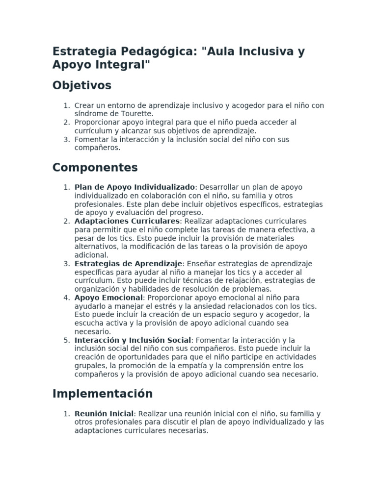 Aula Inclusiva para Niños con Tourette | PDF | Plan de estudios ...