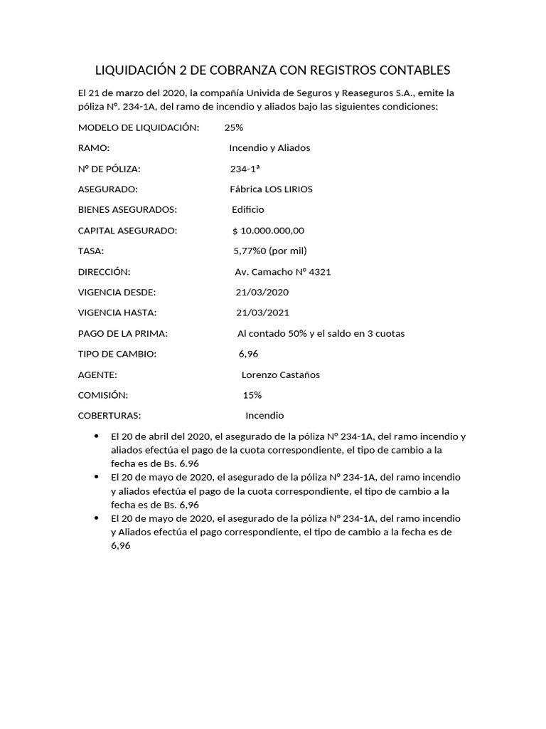 Liquidación de Cobranza Póliza 234-1A | PDF | Seguro | Business