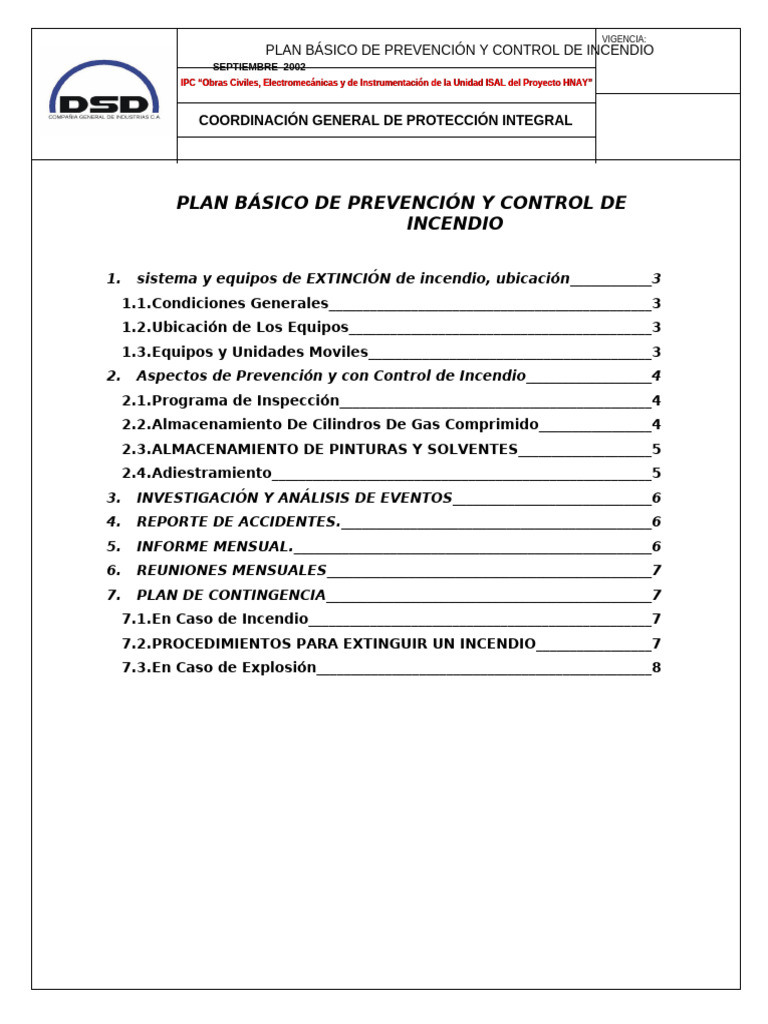Plan de Prevención y Control de Incendios | PDF