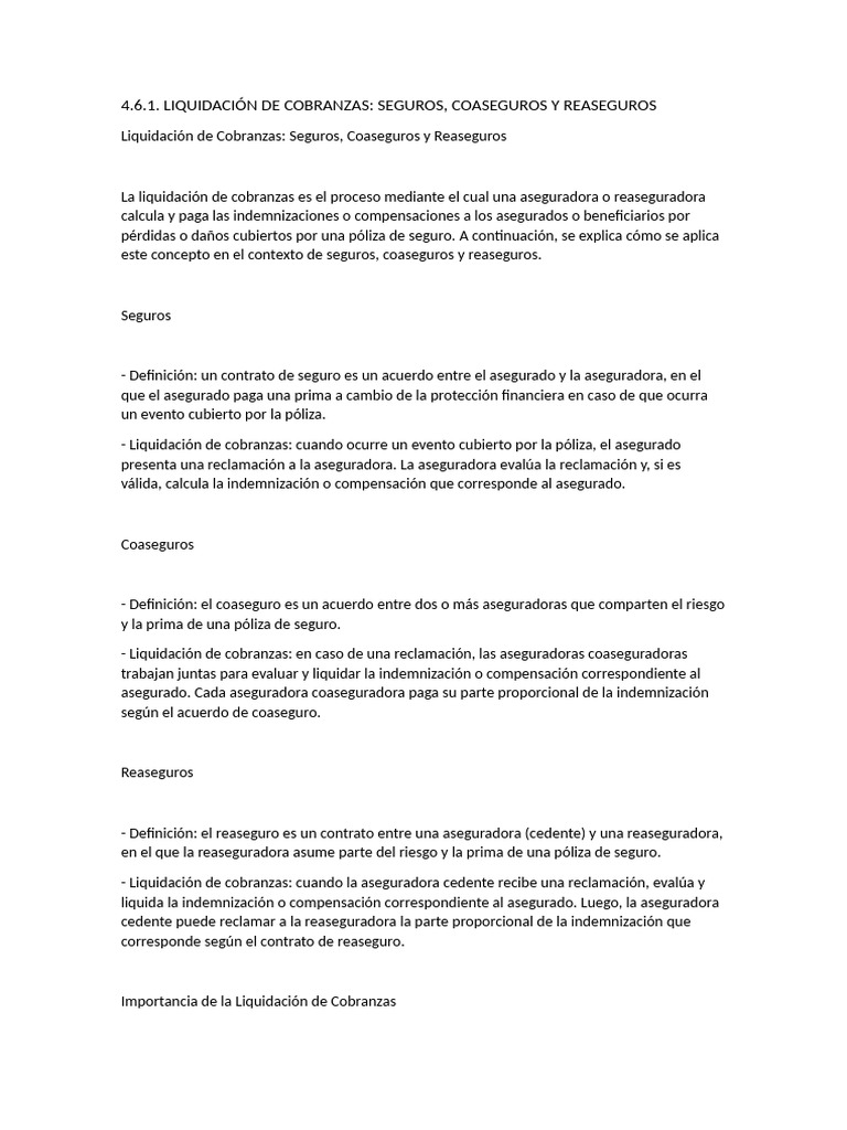 Liquidación de Cobranzas en Seguros | PDF | Reaseguro | Seguro