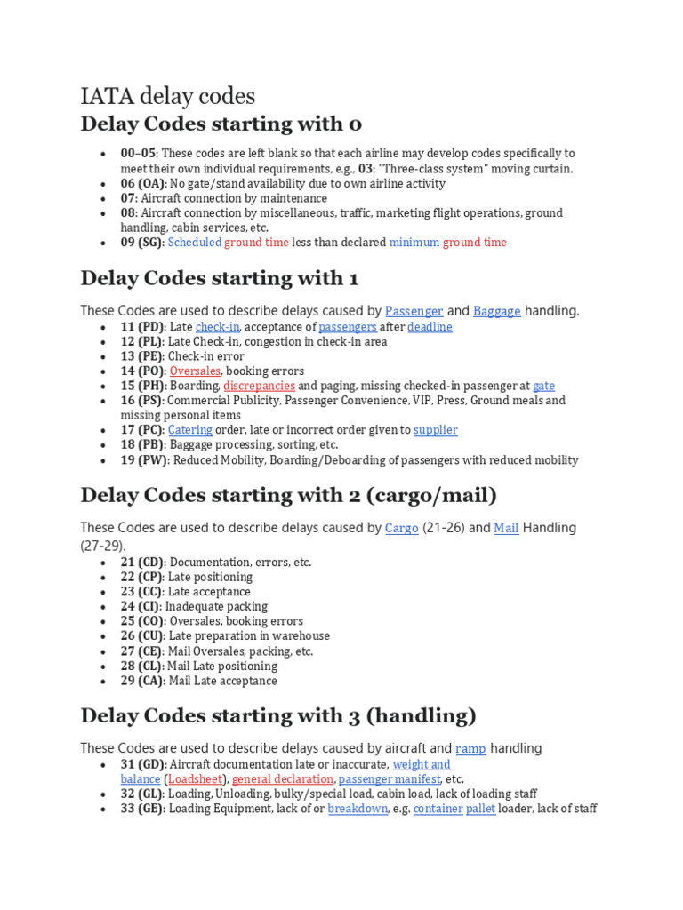 IATA Delay Codes Explained | PDF | Airport | Air Traffic Control