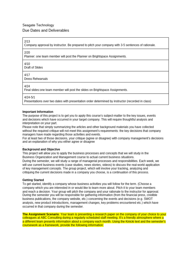 Seagate Technology Project Timeline and Guidelines | PDF | Information ...